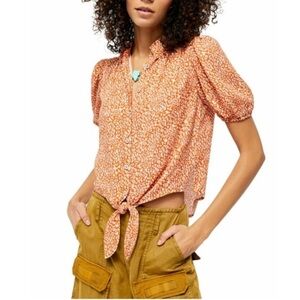 Free People Celia orange print blouse